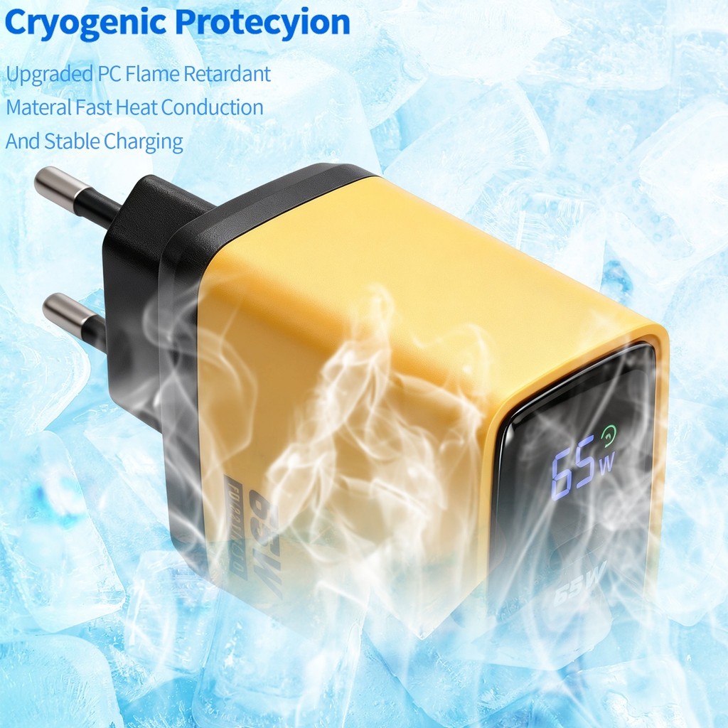 Bộ sạc nhanh màn hình thông minh 65W - Cổng USB-A / Type-C kép có màn hình nguồn thời gian thực, phích cắm toàn cầu ﻿