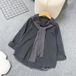 Áo sơ mi bigsize nữ  dài tay kẻ sọc phối khăn thủy thủ dễ thương xinh xắn phong cách Hàn Quốc 50-93kg A328+A195