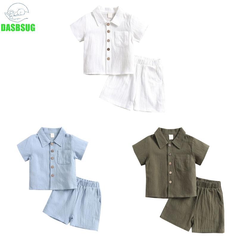 DASBSUG 2 Chiếc Trang Phục Bé Trai Tập Đi Mùa Hè Ve Áo Sơ Mi Tay Ngắn Bộ Quần Ngắn Cho Du Lịch Ngoài Trời Cắm Trại Re