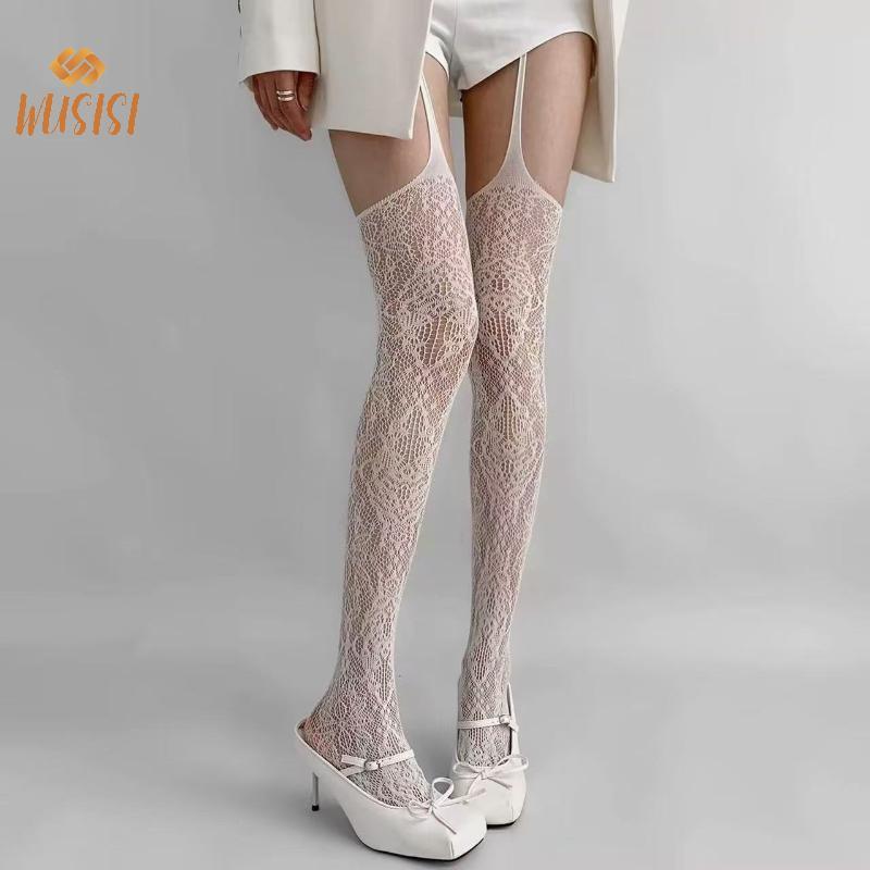 [WUSISI] Tất lưới cá in hình cá tính dành cho nữ với chất liệu ren gợi cảm, phù hợp phong cách Gothic Nhật Bản.