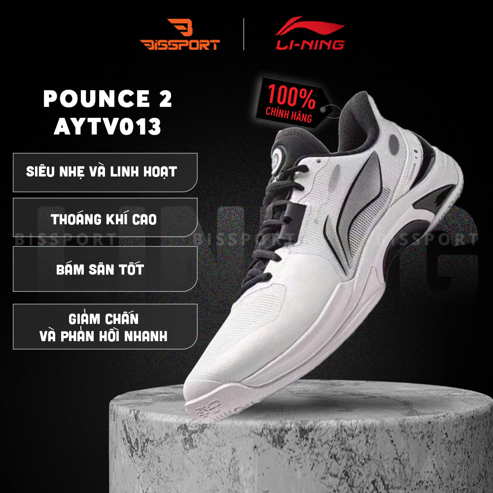Giày Cầu Lông Lining Pounce 2 AYTV013-2 Trắng Đen Chính Hãng - Ôm Chân - Thông Thoáng - Bền Bỉ - Giảm Chấn - Mềm Mại | BigBuy360 - bigbuy360.vn