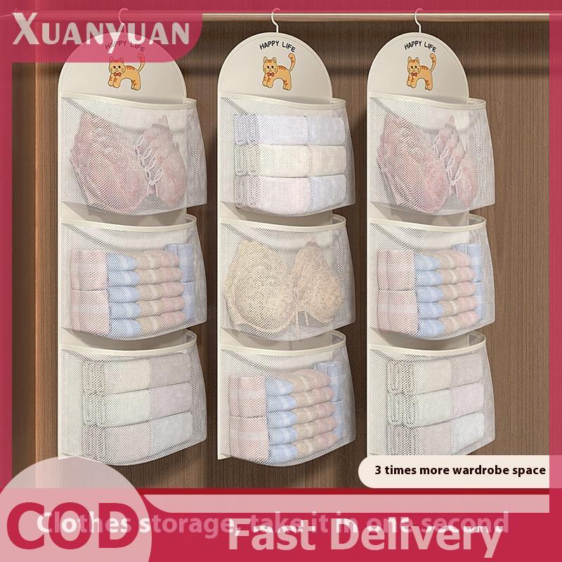 XUAN 2 / 3 Lớp Lưu Trữ Dung Tích Lớn Túi Lưới Quần Lót Tất Túi Bảo Quản Thoáng Khí Tủ Quần Áo Tổ Chức Có Móc Treo Quần Áo VN
