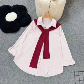 Combo Áo Sơ Mi Bigsize Nữ Kèm Khăn Thủy Thủ Quàng Vai Somi Kẻ Sọc Tay Dài Form Rộng Thanh Lịch  SM49+A195