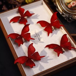 1 Bộ Kẹp Tóc Bướm Nhung Đỏ Rượu Vang Mới Cho Cô Dâu - Thích Hợp Để Tạo Kiểu và Làm Đẹp