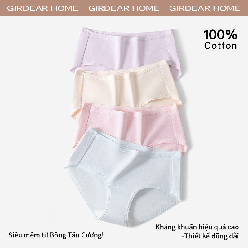 Girderear Home 3 Chiếc Quần Lót Cotton Nguyên Chất Nữ Giữa Eo Trơn Nữ Thoải Mái Màu Trơn Quần Lót M-XL không viền cotton quần lót nữ Sức Khỏe Liền Mạch Quần Lót, GH01