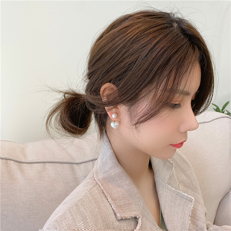 Tinh Tế Bông Tai Giả Ngọc Trai Hình Trái Tim - Trang Sức Thanh Lịch