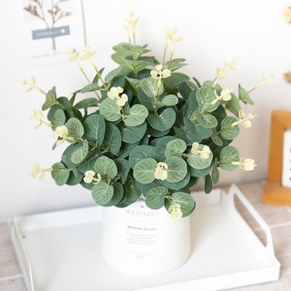 Nhân Tạo Bạch Đàn Lá Cây Giả Thẩm Mỹ Trang Trí Nhà Bắc Âu Trong Nhà Phòng Cưới DIY Cây Xanh Nhánh Lá Cảm Ứng Thật Nhựa Trang Trí Màn Hình Chống Đỡ Sắp Xếp Hoa