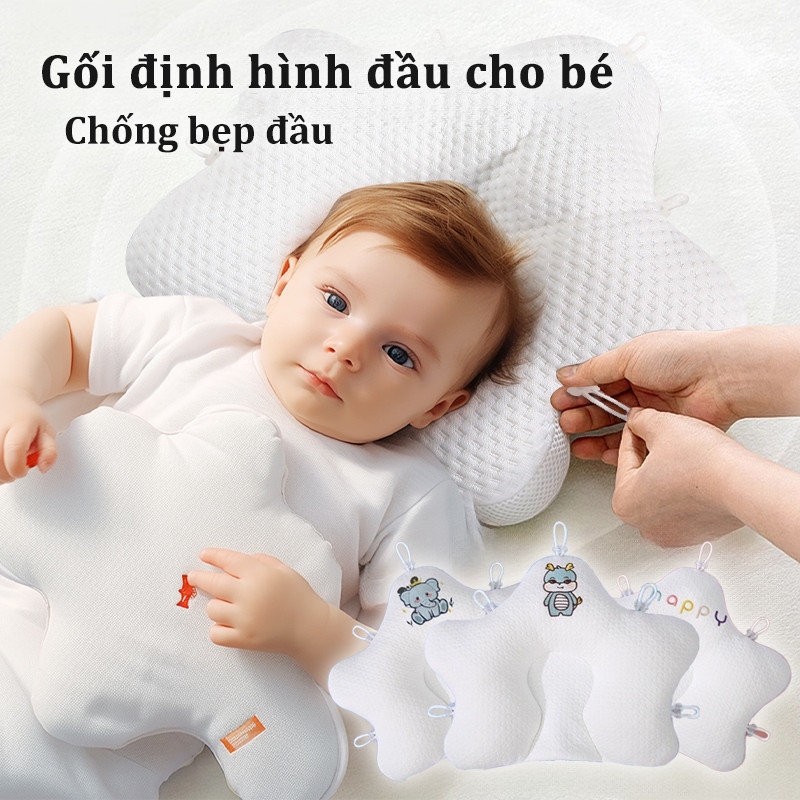 Gối định hình đầu cho bé, Có Dây Rút Điều Chỉnh,  chống bẹp đầu, Giúp Bé Ngủ Ngon, cho mùa hè
