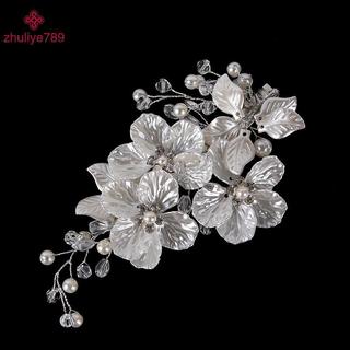 < zhuliye789 > Cô Dâu Pha Lê Ngọc Trai Hoa Trang Sức Tóc Cưới Phụ Kiện Tóc Sang Trọng