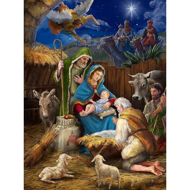 Tân Cổ Điển Chúa Giêsu Sinh Tại Manger Biểu Tượng Tôn Giáo Tranh Canvas - Chủ Đề Cầu Nguyện, Thanh Lịch & Lớn, Nghệ Thuật Treo Tường Cho Nghiên Cứu Lối Vào Tường Tiêu Đề