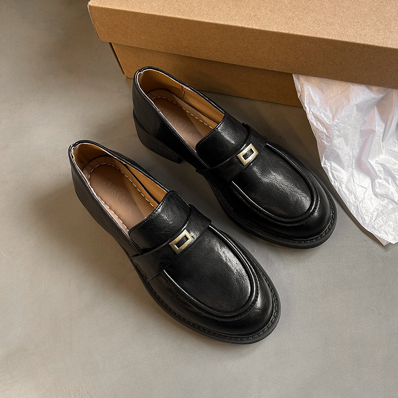 Atikota Nữ Loafers Thời Trang Đơn Giản Kim Loại Trang Trí Thường Ngày Retro Da Mềm Ngón Chân Tròn Thoải Mái Giày Đơn