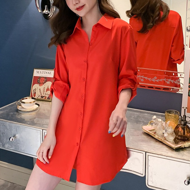 10 màu s-xxl Slim Red Áo Sơ Mi Xanh Nữ Tay Dài Công Sở Mặc Quần Áo Làm Việc Chính Thức Kích Thước Lớn Áo Sơ Mi
