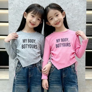 ÁO Croptop Tay DàI KiểU HàN Cho Bé GáI 3 12T, ThiếT Kế DâY RúT BêN SườN, áO Croptop KiểU