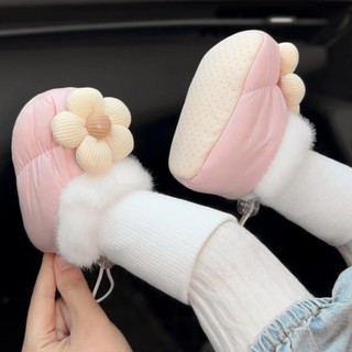 Trẻ Sơ Sinh Bé Gái Booties Mùa Đông Ấm Áp 3D Trang Trí Hoa Trong Nhà Chống Trơn Trượt Đáy Giày Tập Đi Đầu Tiên
