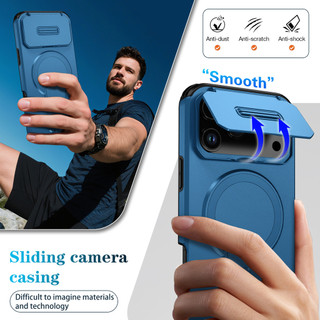 Dành Cho iphone 17 Pro Max Ốp điện thoại Trượt Camera Đứng Ẩn Từ Tính Sẵn Sàng Lưng Cứng Khung Silicon Mềm Chống Rơi Mỏng Bao