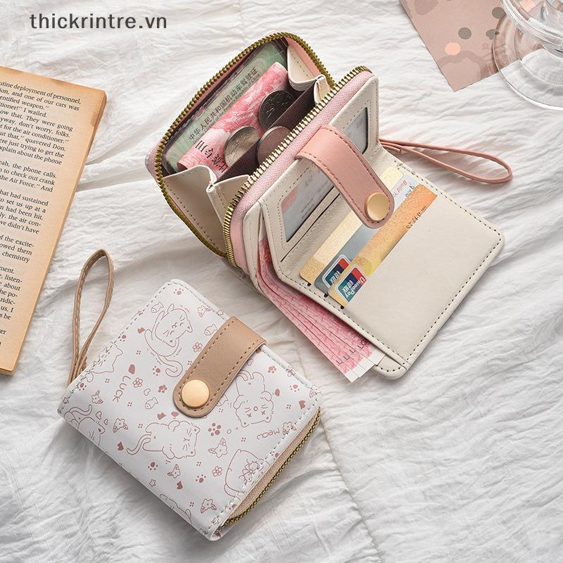 THI Dễ Thương Da Ví Đựng Tiền Xu Nữ Thời Trang Ví Ngắn Gấp Dây Kéo Ví Đựng Thẻ ID Du Lịch Nhẹ Tiền Mặt Túi Đồng Xu VN