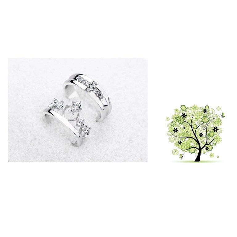 Nhẫn bạc S925 vương miện chữ thập đôi, zircon kẻ sọc điều chỉnh được, quà tặng cưới độc đáo