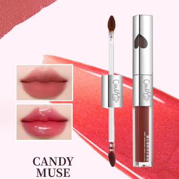 CANDY MUSE Son Kem Son Kem Hai Màu Đầu Đôi Son Kem Tráng Gương Lì Sáng Bóng Son Môi Màu Trơn