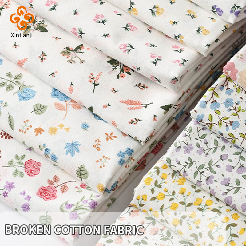 Vải cotton nguyên chất 50x160cm phong cách nông thôn in họa tiết hoa, phù hợp làm đồ handmade và may váy cho trẻ em
