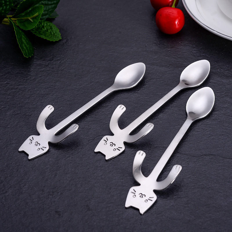 Thép không gỉ 304 Trẻ Em Thìa Cơm Sáng Tạo Hoạt Hình Hình Mèo Muỗng Hình Rắn Màu Cà Phê Khuấy Thìa Tráng Miệng Thìa S