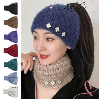 Băng đô len mùa đông NCE, Băng đô dệt kim ấm áp dày dặn, Khăn trùm đầu mềm mại chống gió thời trang cho bé gái