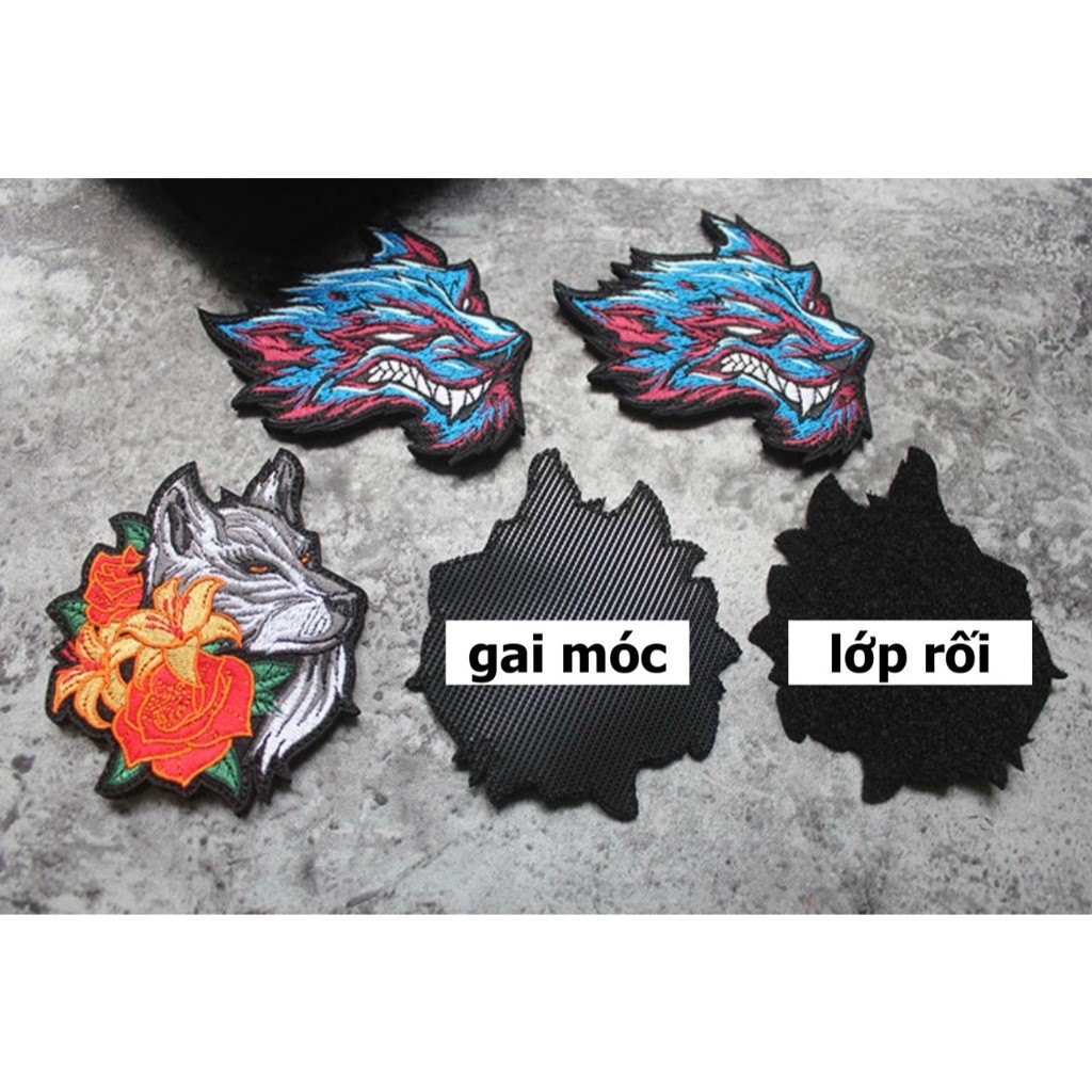 Patch_velcro thêu hình đầu sói dán ba lô_quần áo_túi xách