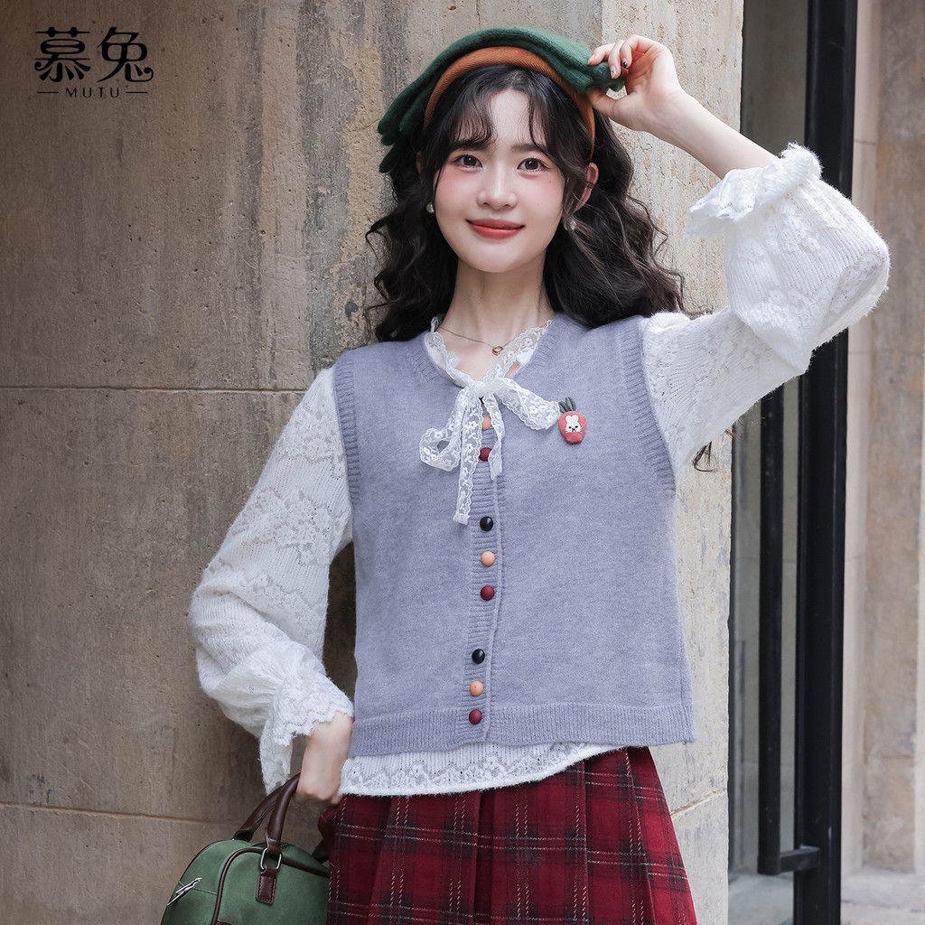 Mutu Ren Voan Áo Sơ Mi Lớp Áo Vest Hai Mảnh Bộ Nữ Mùa Xuân 2026 Mới Pháp Top Set
