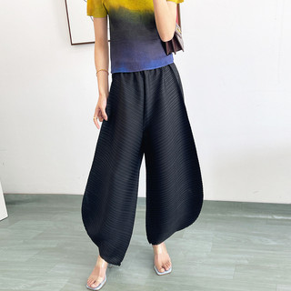 Miyake Quần Nữ Ống Rộng Drap Mỏng, Phù Hợp Hàng Ngày, Màu Đen Cao Cấp