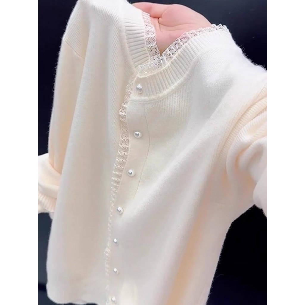 [Áo Len Cashmere Dài Tay] Mềm mại với ren, ấm áp theo xu hướng mới