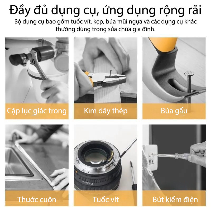Hộp đựng dụng cụ gia dụng đa năng kèm thước dây, bộ dụng cụ sửa chữa DIY 24 món, cho thợ sửa bảo trì nhà cửa