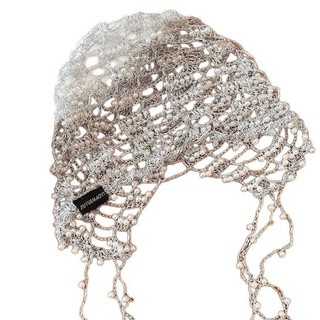Mũ trang sức ngọc trai và dây chuyền kim loại handmade, thời trang cho tóc tua rua