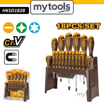 Bộ tua vít INGCO HKSD1828, Bộ 18 tua vít đa năng Chất liệu CR-V, bộ tuốc nơ vít, tô vít cán nhựa cao cấp