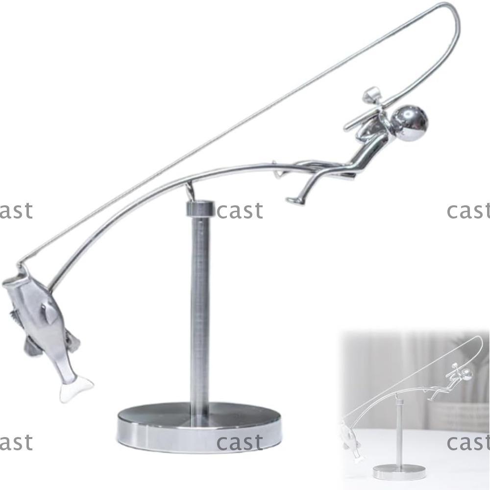 Tác phẩm điêu khắc câu cá động học CAST, Trang trí bàn làm việc bằng kim loại Tác phẩm điêu khắc cân bằng ngư dân, Quà tặng sáng tạo Tượng câu cá thủ công dành cho những người yêu thích