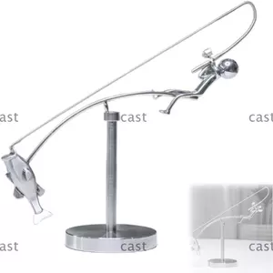 Tác phẩm điêu khắc câu cá động học CAST, Trang trí bàn làm việc bằng kim loại Tác phẩm điêu khắc cân bằng ngư dân, Quà tặng sáng tạo Tượng câu cá thủ công dành cho những người yêu thích