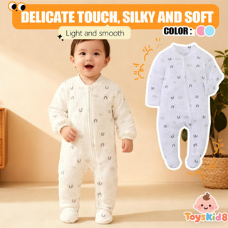 Áo liền quần có chân sơ sinh, Áo liền quần mềm mại in hình cầu vồng & đám mây, Áo ngủ trẻ sơ sinh có dây kéo dài tay 0-9M