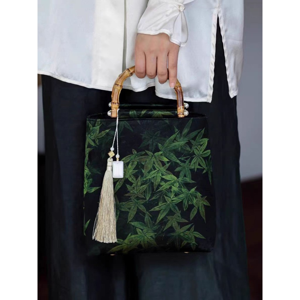 Túi xách nữ sợi tre, phong cách cổ điển Trung Hoa, kiểu Hanfu, kèm váy, thiết kế retro