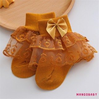 MG-Baby Girls Ruffle Ren Tất Siêu Mềm Trẻ Sơ Sinh Mắt Cá Chân Tất Đầm Công Chúa Có Nơ