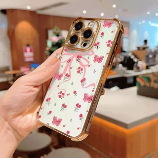 Nơ Bướm Bốn Góc Chống Rơi Lucency Ốp Lưng Điện Thoại Realme 15 14 13 12 11 Pro 15T 14X 12X 11x 5G Mạ Điện Chống Rơi Trong Suốt