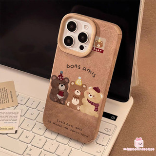 Ốp Lưng Cho Iphone 11 13 14 16 12 17 15 Pro Max Air XR X XS Max 14 16 15 Plus Retro Dễ Thương Mũ Gấu Nhãn Da Họa Tiết Lông Vũ Bìa Mềm