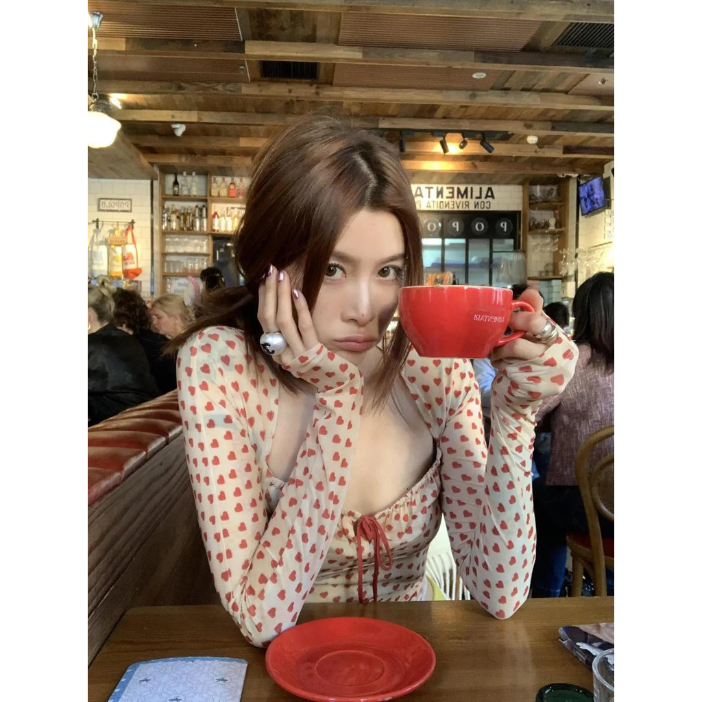 Milyfashion Áo Thun Hình Trái Tim, Cổ Vuông Phù Hợp Thu Đông
