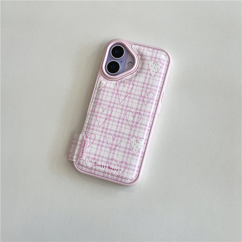 IPhone 17 Pro max 16 Pro max Grid Họa tiết tình yêu PU materia Dây buộc Vỏ điện thoại