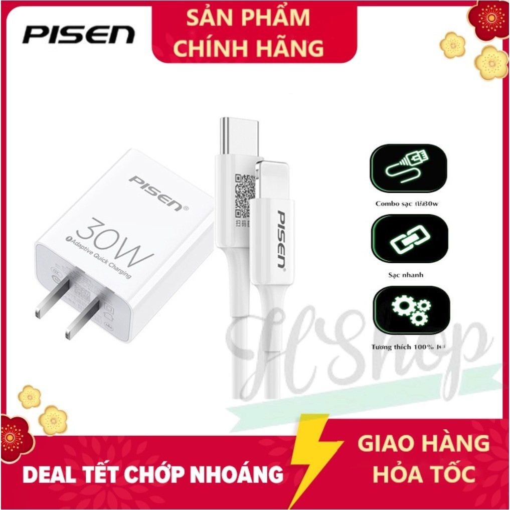 [ Pisen 30W / 20W ] Bộ sạc / Củ Sạc PISEN QUICK PD 20W / 30W  TS-C160( bán lẻ củ hoặc dây  ) - Hàng Chính Hãng- HSHO