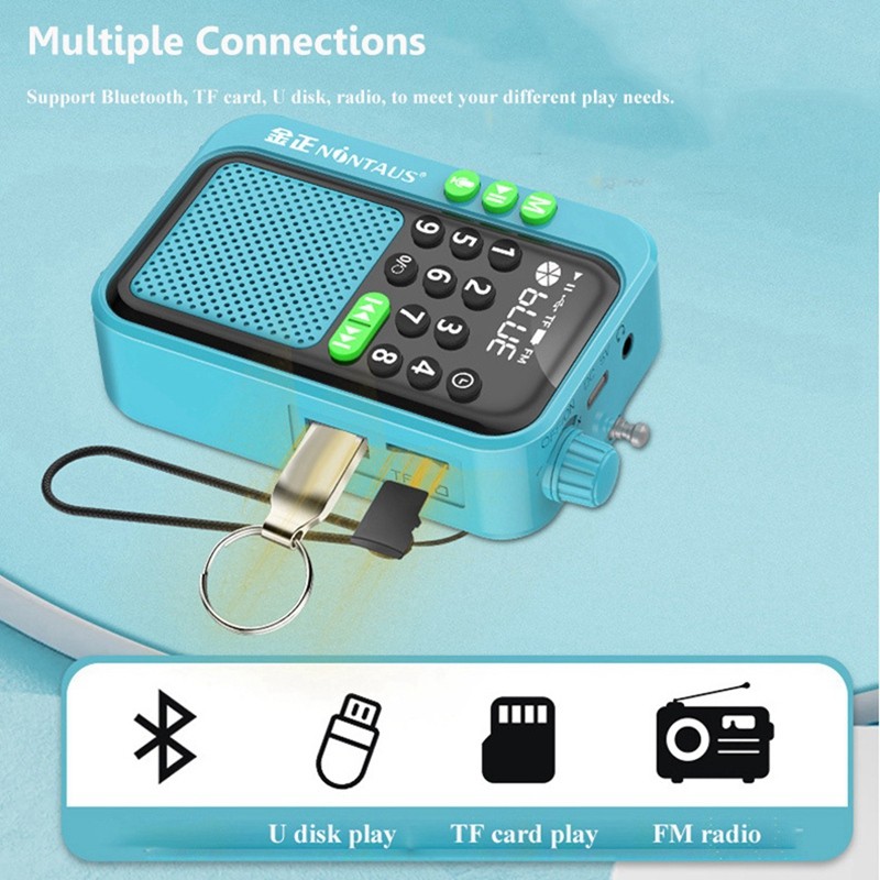 C90 Mini Pocket FM Radio Đài Phát Thanh Kỹ Thuật Số Thu Không Dây Loa MP3 Có Màn Hình LED Ghi Âm Hẹn Giờ Ngủ Xanh