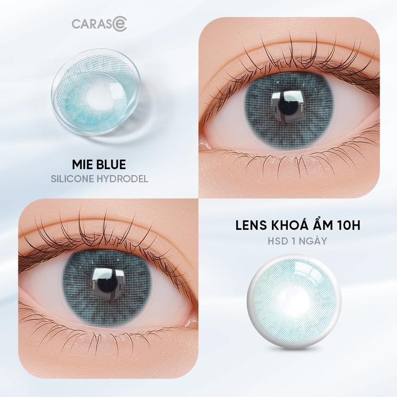 [1 chiếc] Kính áp tròng khoá ẩm 1 Ngày Màu Xanh Pha Lê Ánh Khói CARASE, Lens cận MIE BLUE