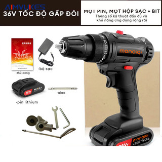 Máy khoan pin | Máy khoan pin không chổi than đa năng cao cấp 36VF (Tốc độ gấp đôi, một pin và một lần sạc) hộp AIMVUKES