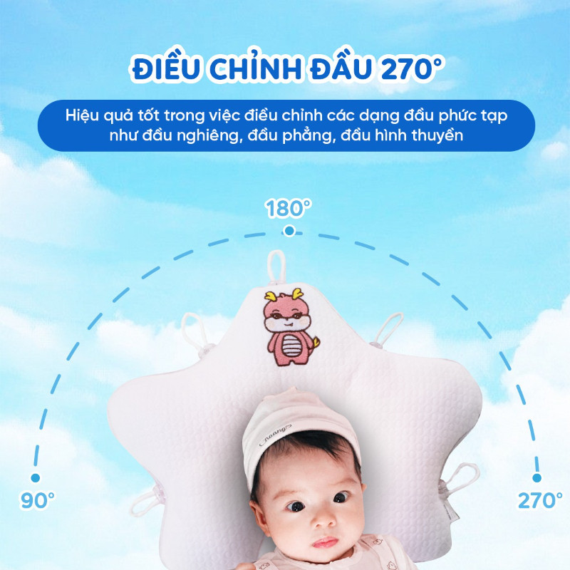 Gối định hình đầu cho bé, Có Dây Rút Điều Chỉnh,  chống bẹp đầu, Giúp Bé Ngủ Ngon, cho mùa hè