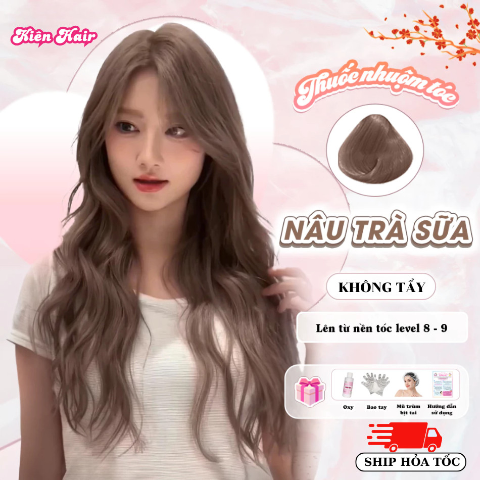 Thuốc Nhuộm Tóc Màu NÂU SỮA, NÂU TRÀ SỮA Không Tẩy, lên từ nền đen, tặng kèm trợ nhuộm | Trunghair