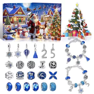 Bộ trang sức DIY lịch Giáng sinh màu xanh - 24 ngày đếm ngược đến Giáng sinh, Bộ làm vòng tay hộp mù ‌