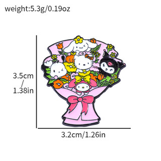 2 Cái / bộ Dễ Thương Sáng Tạo Bó Hoa Sanrio Kim Loại Huy Hiệu Mèo Mèo Kuromi Tai Lớn Chó Trâm Cài Trang Trí Pin