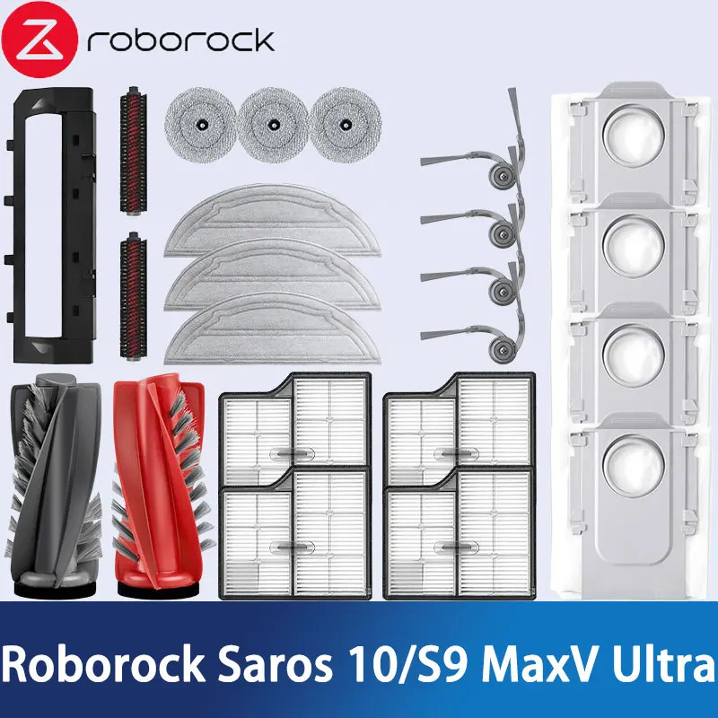Roborock Saros 10 / Roborock S9 MaxV Ultra Robot Hút Chân Không Phụ Kiện Chính Bên Bàn Chải Lau Vải HEPA Lọc Túi Bụi Accessorie